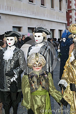 Carnival of Venice, the peculiar festival word-famous for its elaborate costumes and masks. Editorial Stock Photo