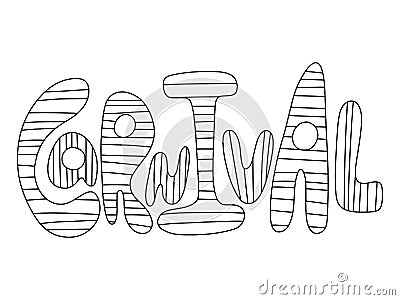 Carnival word coloring page for kids and adults vector Vector Illustration