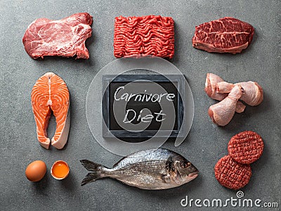 Carnivore diet, zero carb concept, top view Stock Photo