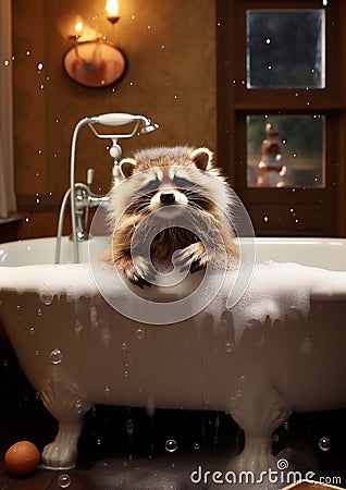 Carnivore nature fur wildlife outdoors water mammal animal wild raccoon Stock Photo