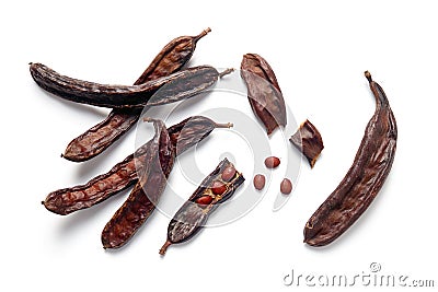 Carob bean pods and seeds Stock Photo