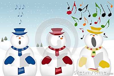 Carol singing snowmen in the snow Vector Illustration