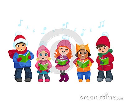 Caroling kids set Vector Illustration