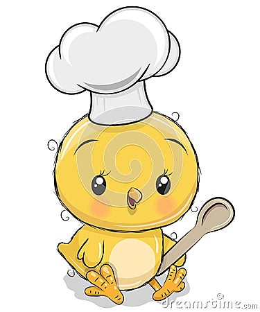 Caroon Chicken in a cook hat with spoon Vector Illustration