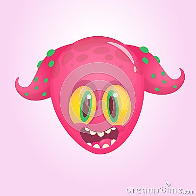 Caroon funny horned monster head Vector Illustration