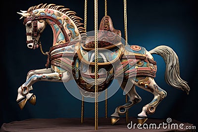 carousel horse showcasing detailed saddle and stirrups Stock Photo
