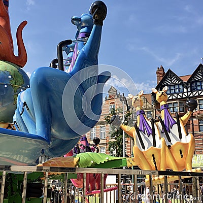 Carousel at market square in Nottingham city, England. Editorial Stock Photo