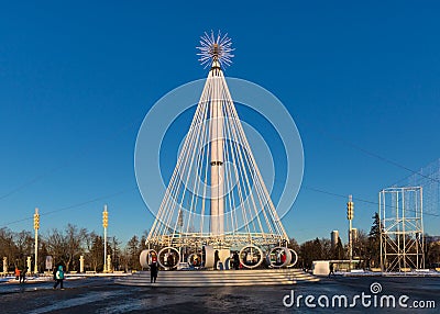 Carousel on the square in front of the `Central` pavilion, VDNKH , Moscow, January 2017. Editorial Stock Photo