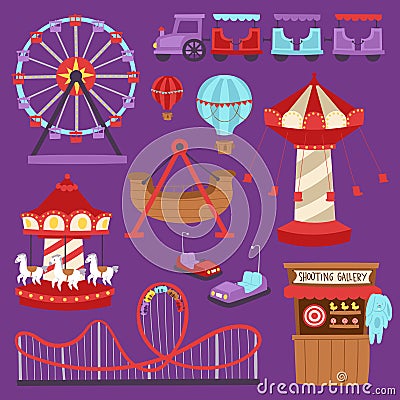 Carousels amusement attraction side-show kids park construction vector illustration. Vector Illustration