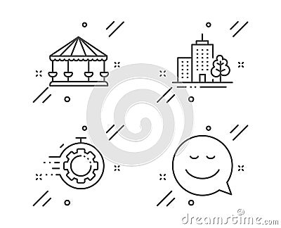 Carousels, Skyscraper buildings and Seo timer icons set. Smile sign. Vector Vector Illustration
