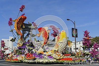 Carp fish, Sweepstakes Award float in the famous Rose Parade Editorial Stock Photo