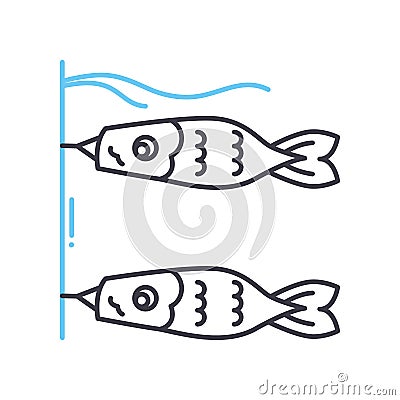 carp flag line icon, outline symbol, vector illustration, concept sign Vector Illustration