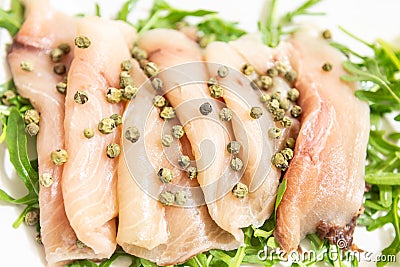 A delicious carpaccio of fresh swordfish. Stock Photo