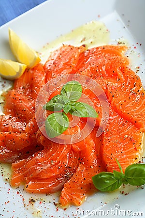 Carpaccio from kipper with juniper Stock Photo