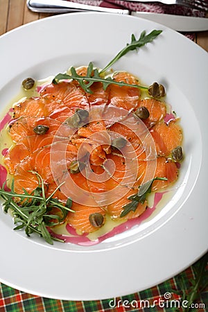 Carpaccio made from kipper Stock Photo