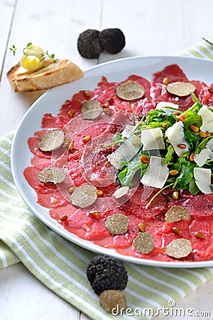 Carpaccio with truffles Stock Photo