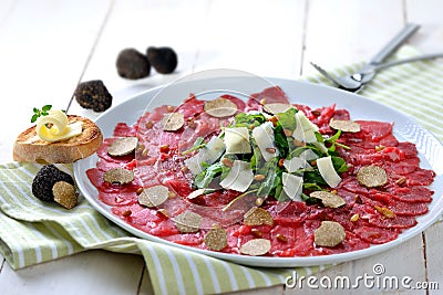 Carpaccio with truffles Stock Photo