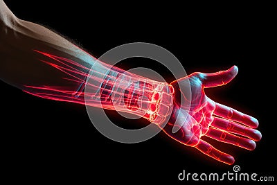 carpal tunnel syndrome , pain wrist effect using a mouse and a keyboard . ai generative Stock Photo