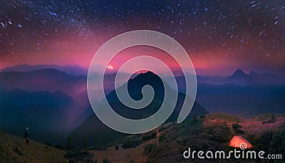 Carpathians, the moon and stars on the background Stock Photo