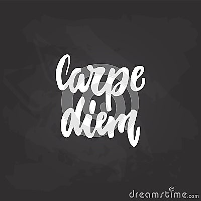 Carpe Diem - hand drawn lettering latin phrase Seize the day on the black chalkboard background. Fun brush ink Vector Illustration