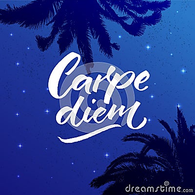 Carpe diem - latin phrase means seize the day, enjoy the moment. Inspiration quote brush calligraphy handwritten on Vector Illustration