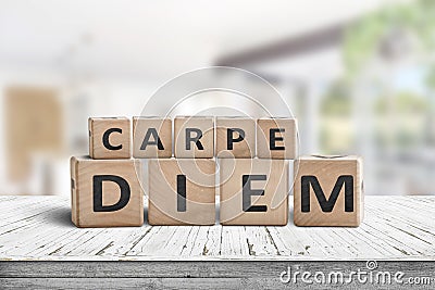 Carpe diem seize the day sign on a table Stock Photo