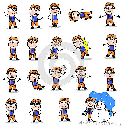 Carpenter Character Various Poses - Set of Concepts Vector illustrations Vector Illustration