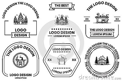 carpenter or construction shop logo in flat line art style Vector Illustration