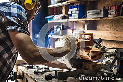 Carpenter Craftman Lumber Timber Woodwork Concept Stock Photo