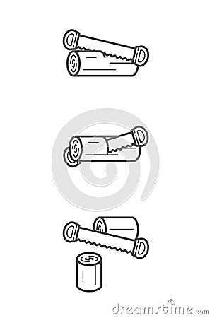 Carpenter equipment tool set step of sawing timber by crosscut s Vector Illustration