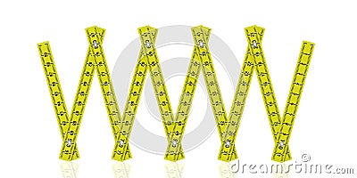 Yellow folding wooden ruler isolated on white background. 3d illustration Cartoon Illustration