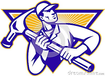 Carpenter With Hammer Retro Vector Illustration