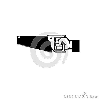 Carpenter Hand Holding Crosscut Saw Side View Icon Black and White Vector Illustration