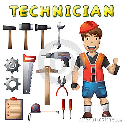 Carpenter man with separated layers Vector Illustration