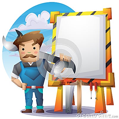 Carpenter man with separated layers Vector Illustration