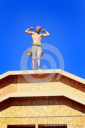 Carpenter with Muscles Stock Photo