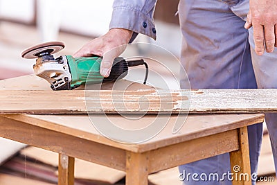 Carpenter plane wood for house construction Stock Photo