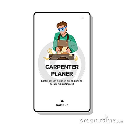 Carpenter Using Planer Tool At Workshop Vector Stock Photo