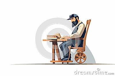 A carpenter in a wheelchair vector flat isolated vector style illustration Vector Illustration