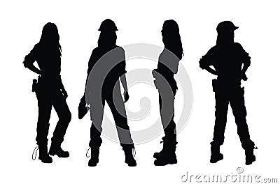 Carpenter women with anonymous faces. Female carpenter wearing uniforms silhouette bundle. Girl construction worker silhouette Vector Illustration