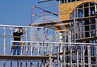 Carpenter Working Diligently Stock Photo