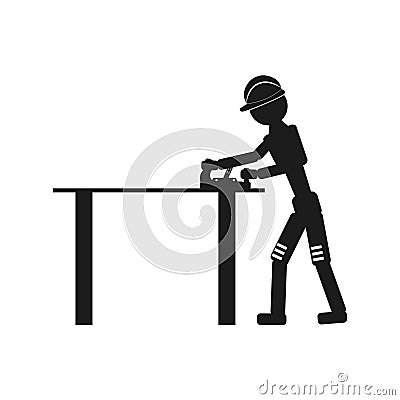 The carpenter is working on the table Vector black icon on white background. Vector Illustration