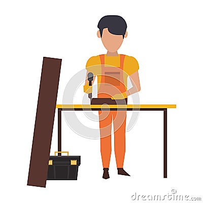 Carpenter working with wooden plank Vector Illustration