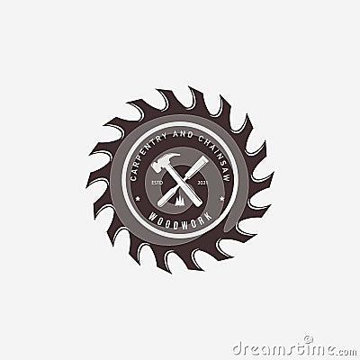 Carpentry with Wood Chisel Logo Vector Vintage, Illustration Design of Hammer, Wood Saws Concept Forest Vector Illustration