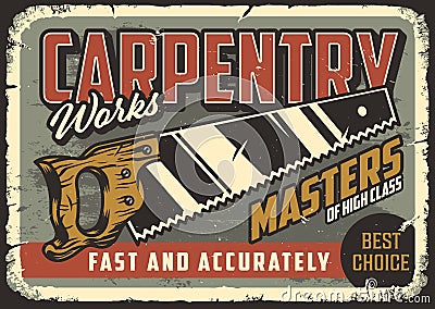 Carpentry work vintage postal stamp Vector Illustration