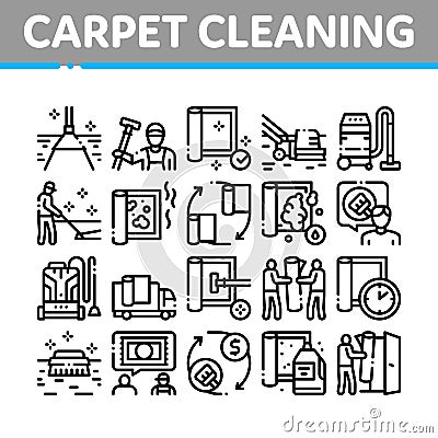 Carpet Cleaning Washing Service Icons Set Vector Vector Illustration