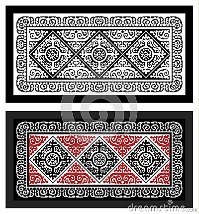 Carpet nationalities Ulchi black and white and color Vector Illustration