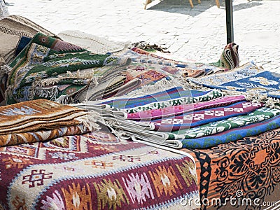 Traditional Romanian handmade carpets and blankets Stock Photo