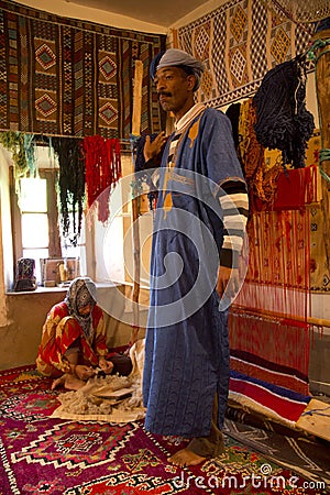 Carpet trade in Kasbah Ait Ben Haddou in the Atlas Mountains, Morocco. Editorial Stock Photo