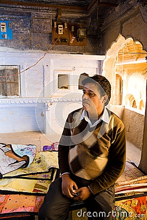Carpet vendor, Rajasthan, India Editorial Stock Photo